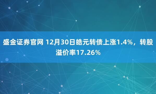 盛金证券官网 12月30日皓元转债上涨1.4%，转股溢价率17.26%